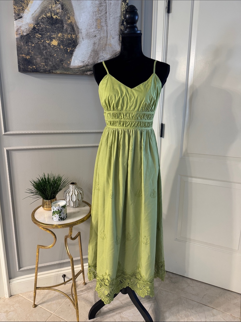 Adelyn Rae Lime Green Spaghetti Strap Midi Dress